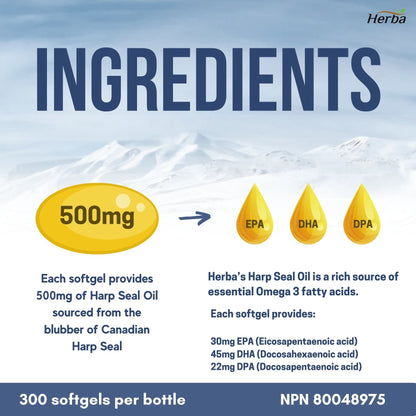 Herba Seal Oil Omega 3 Supplements – 300 Softgels | Made in Canada