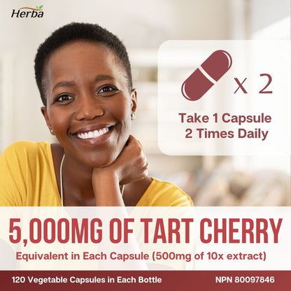 Organic Tart Cherry Extract Capsules – 120 Capsules | 10,000mg Per Day | Made in Canada