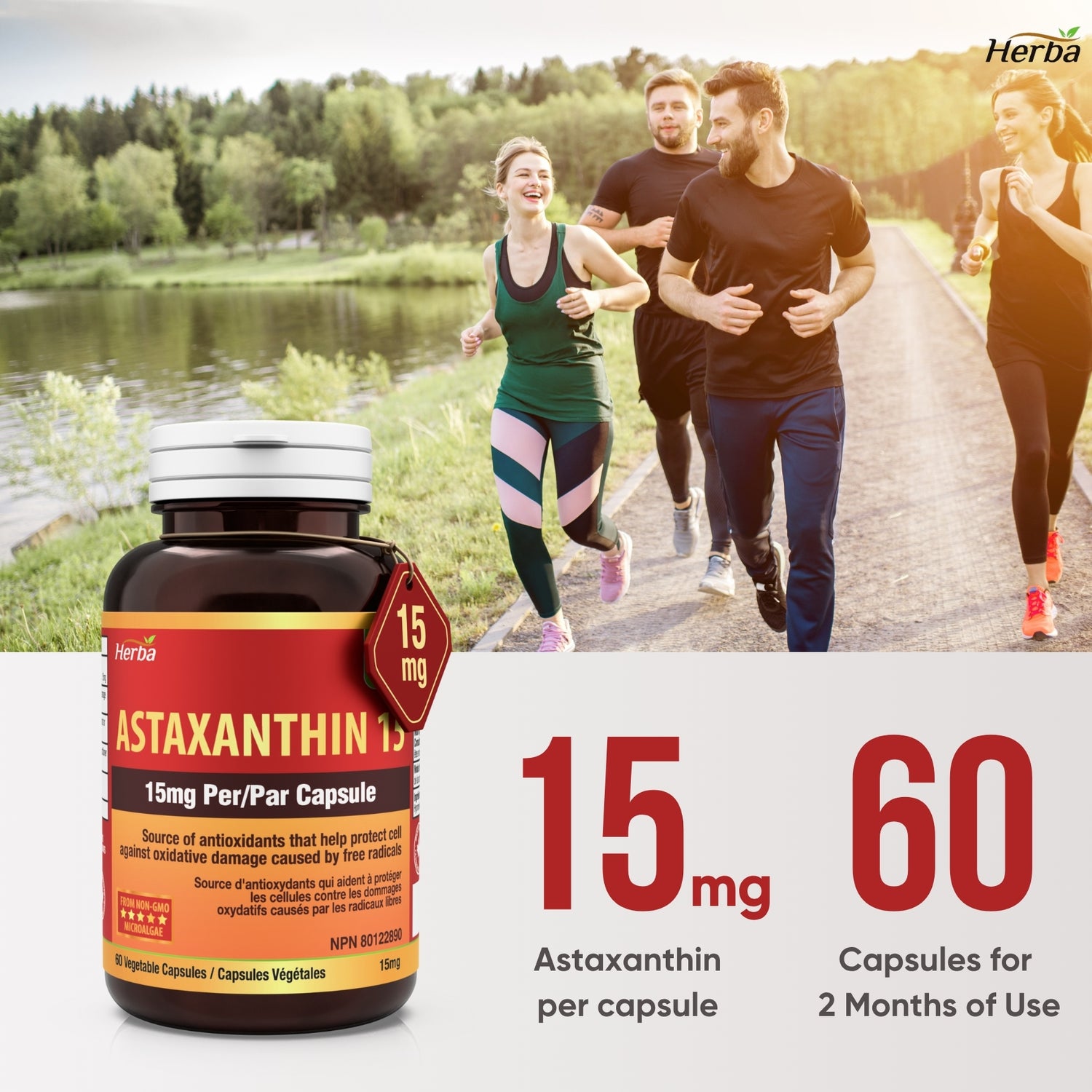 Astaxanthin Supplement 15mg – 60 Vegetable Capsules | Made in Canada