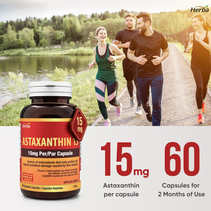 Astaxanthin Supplement 15mg – 60 Vegetable Capsules | Made in Canada