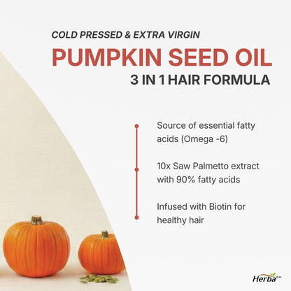 Pumpkin Seed Oil Capsules for Hair - 90 Softgels | 3 in 1 with Saw Palmetto and Biotin | Made in Canada