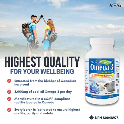 Herba Seal Oil Omega 3 Supplements – 300 Softgels | Made in Canada