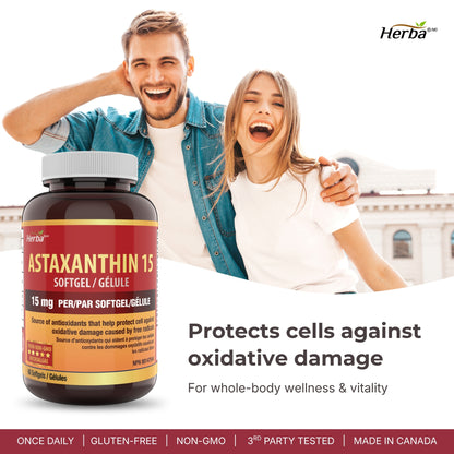 Astaxanthin Supplement 15mg - 60 Softgels | Made in Canada