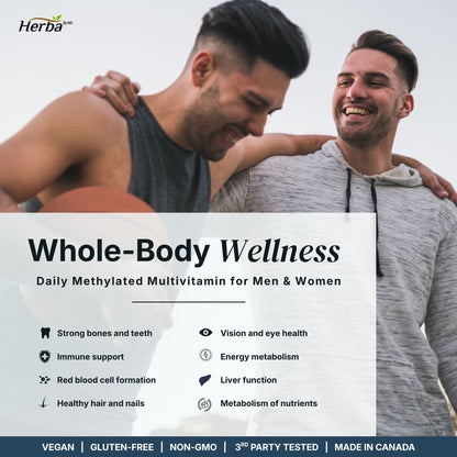 Multivitamine méthylée avec TMG et complexe B méthylé complet - 120 capsules | Formule 15 en 1 | Fabriqué au Canada