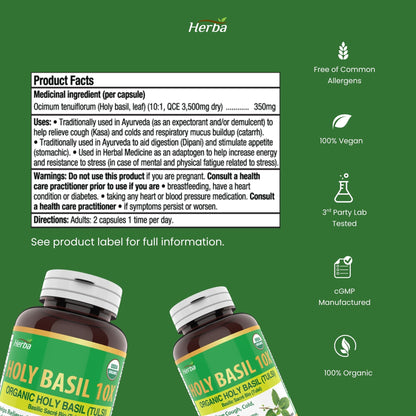 Capsules de basilic sacré biologique - 350mg | 120 capsules végétales