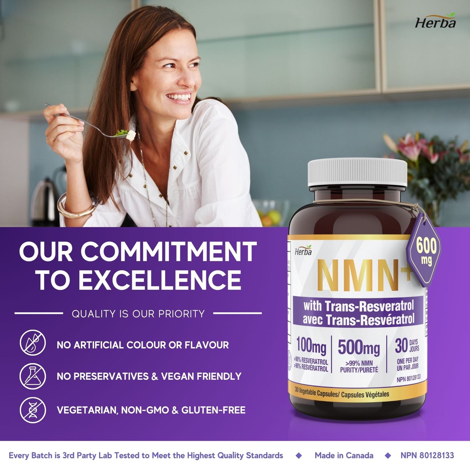 NMN Supplement + Resveratrol - 600mg | Made in Canada | 30 Vegetable Capsules