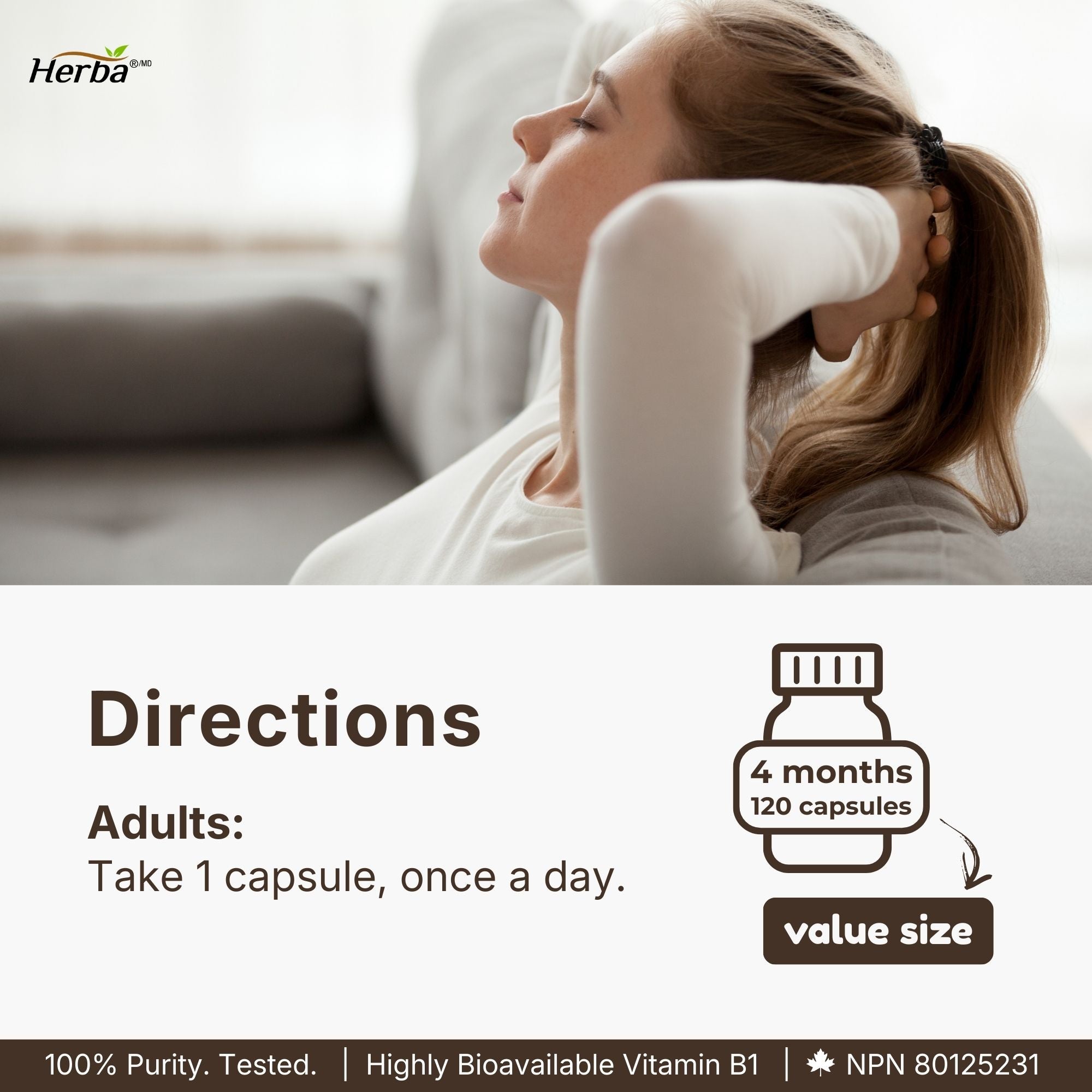 Benfotiamine 100mg - 120 capsules | Vitamine B1 liposoluble | Fabriqué au Canada