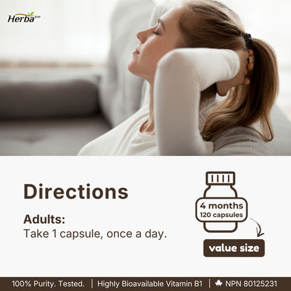 Benfotiamine 100mg - 120 capsules | Vitamine B1 liposoluble | Fabriqué au Canada