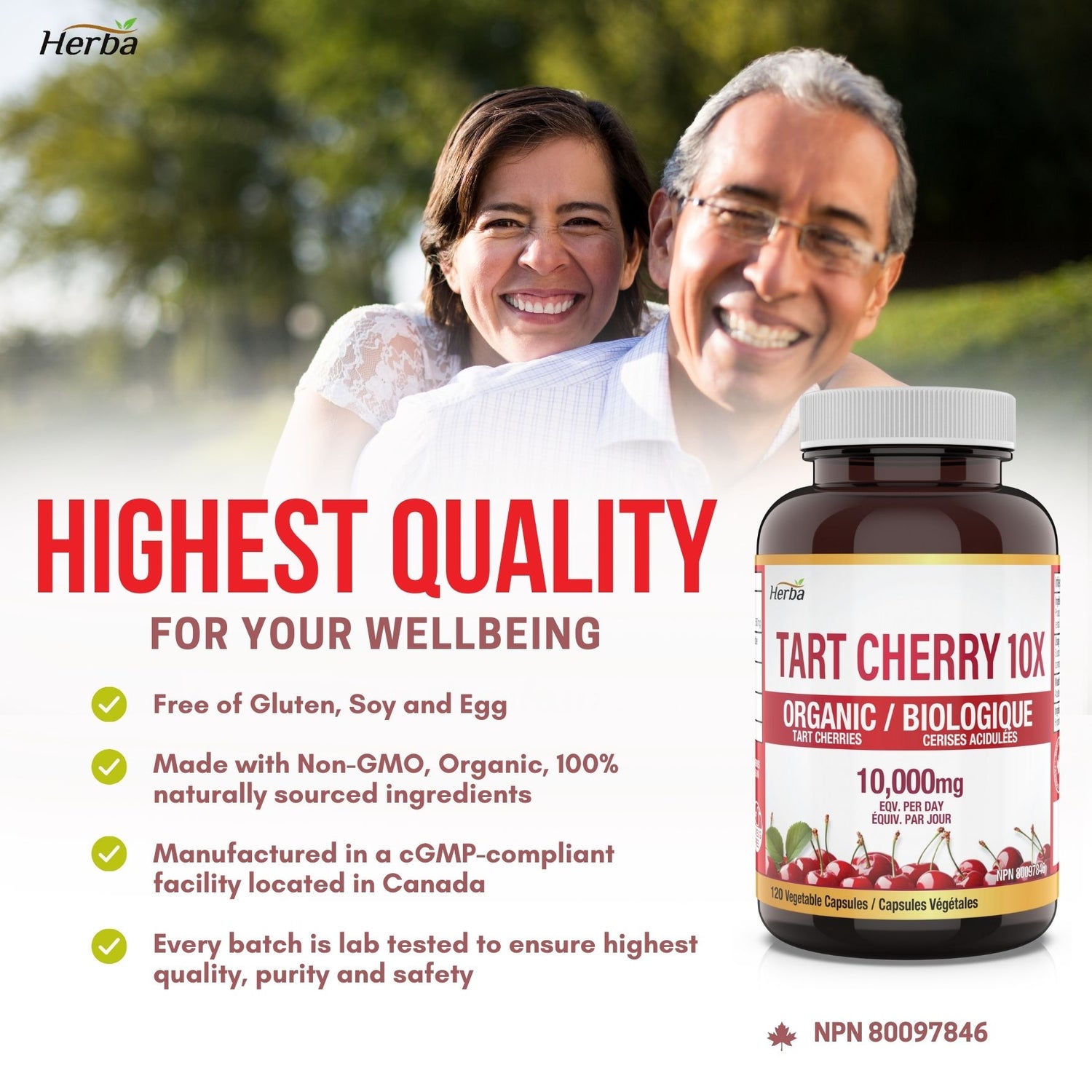 Organic Tart Cherry Extract Capsules – 120 Capsules | 10,000mg Per Day | Made in Canada