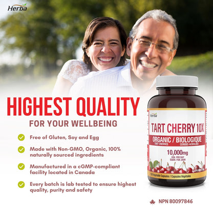 Organic Tart Cherry Extract Capsules – 120 Capsules | 10,000mg Per Day | Made in Canada