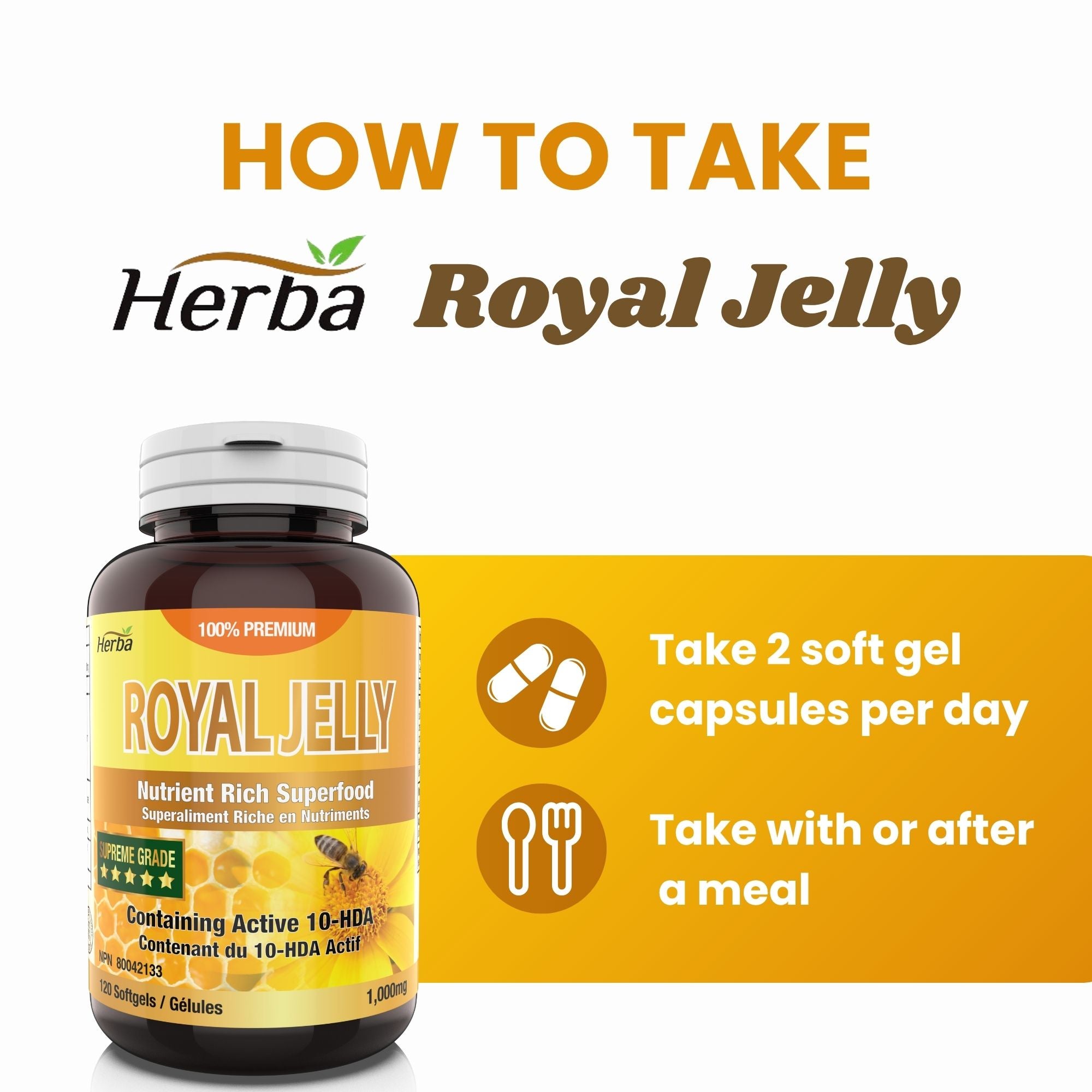Capsules de gelée royale 1000mg - 120 gélules molles | Fabriqué au Canada