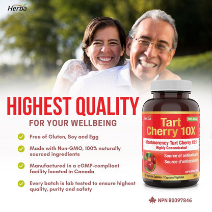 Organic Tart Cherry Extract Capsules – 120 Capsules | 10,000mg Per Day | Made in Canada
