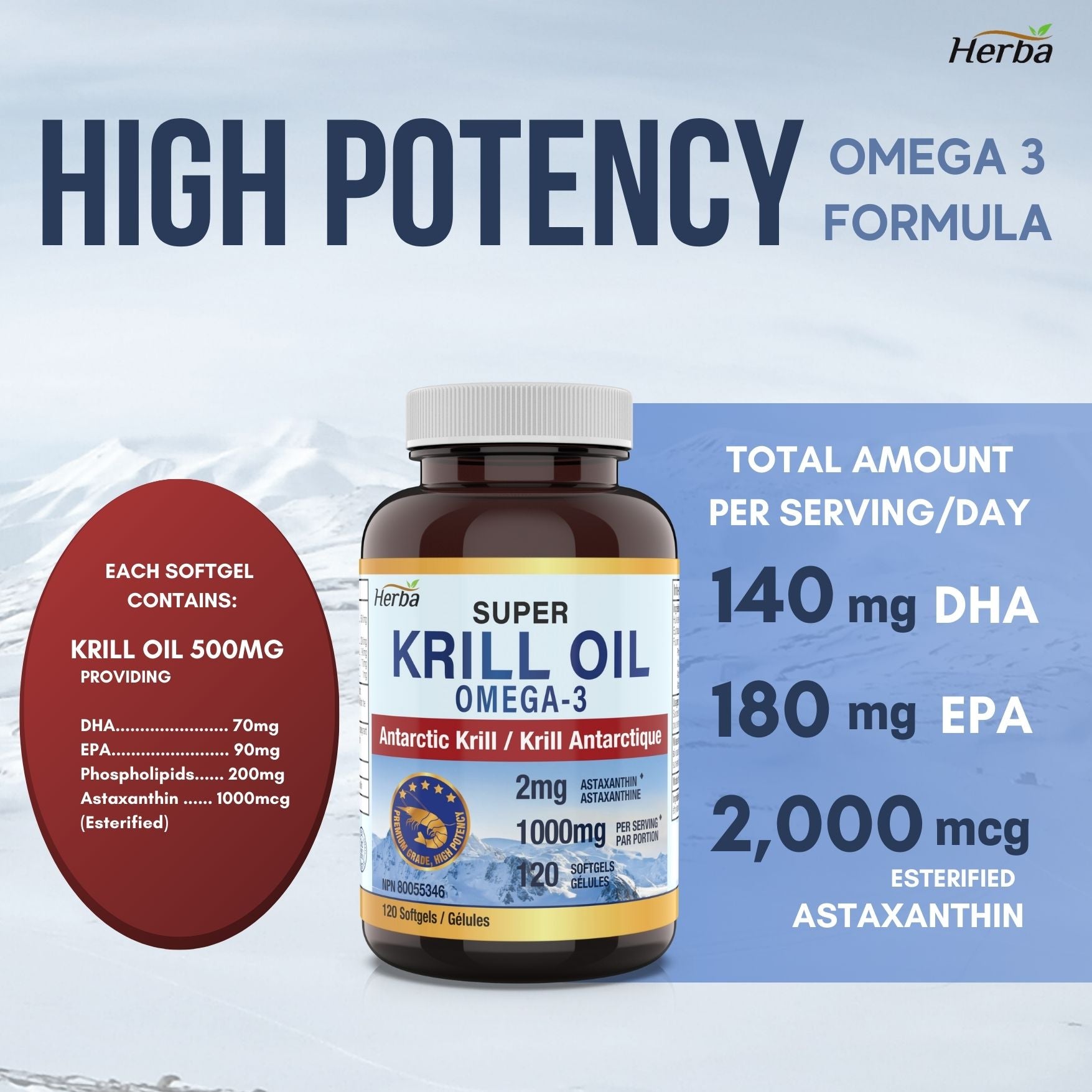 Antarctic Krill Oil 500mg - 120 Softgels | Made in Canada