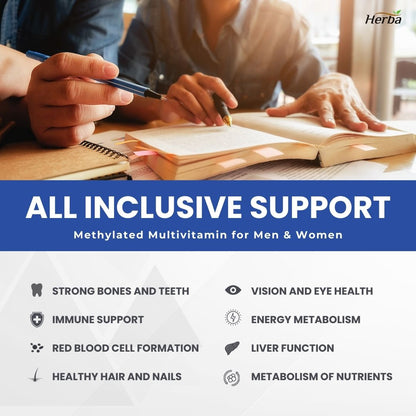 Methylated Multivitamin with TMG &amp; Full Methylated B Complex - 120 Capsules | 15 in 1 Formula | Made in Canada