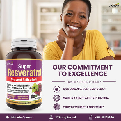 Complément de Resvératrol - 120 capsules | Trans-resvératrol avec échinacée, quercétine, extrait de pépins de raisin et aronia