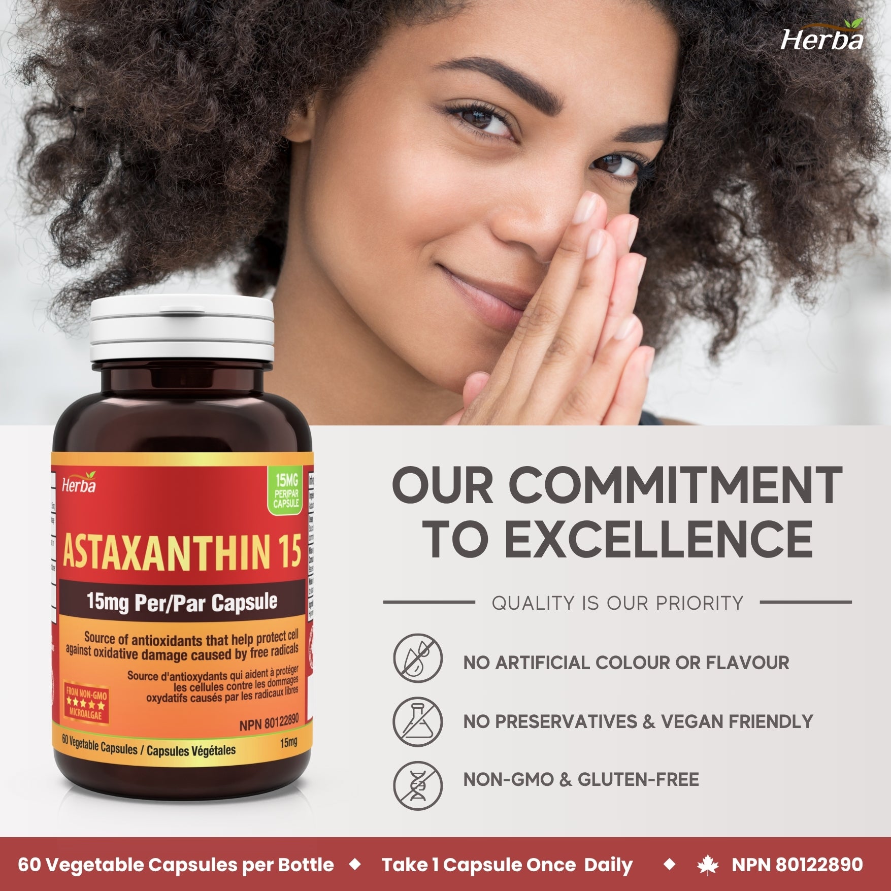 Astaxanthin Supplement 15mg – 60 Vegetable Capsules | Made in Canada