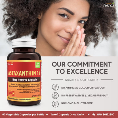 Astaxanthin Supplement 15mg – 60 Vegetable Capsules | Made in Canada