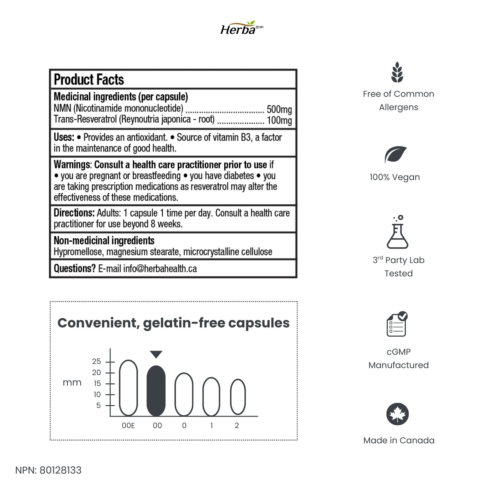 NMN Supplement + Resveratrol - 600mg | Made in Canada | 30 Vegetable Capsules