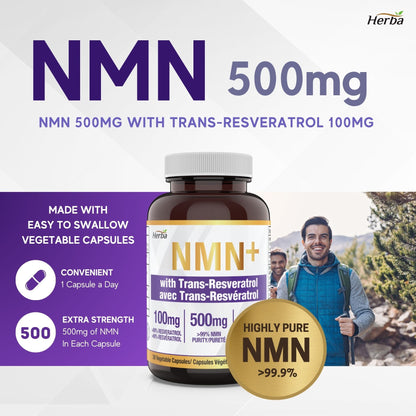 NMN Supplement + Resveratrol - 600mg | Made in Canada | 30 Vegetable Capsules