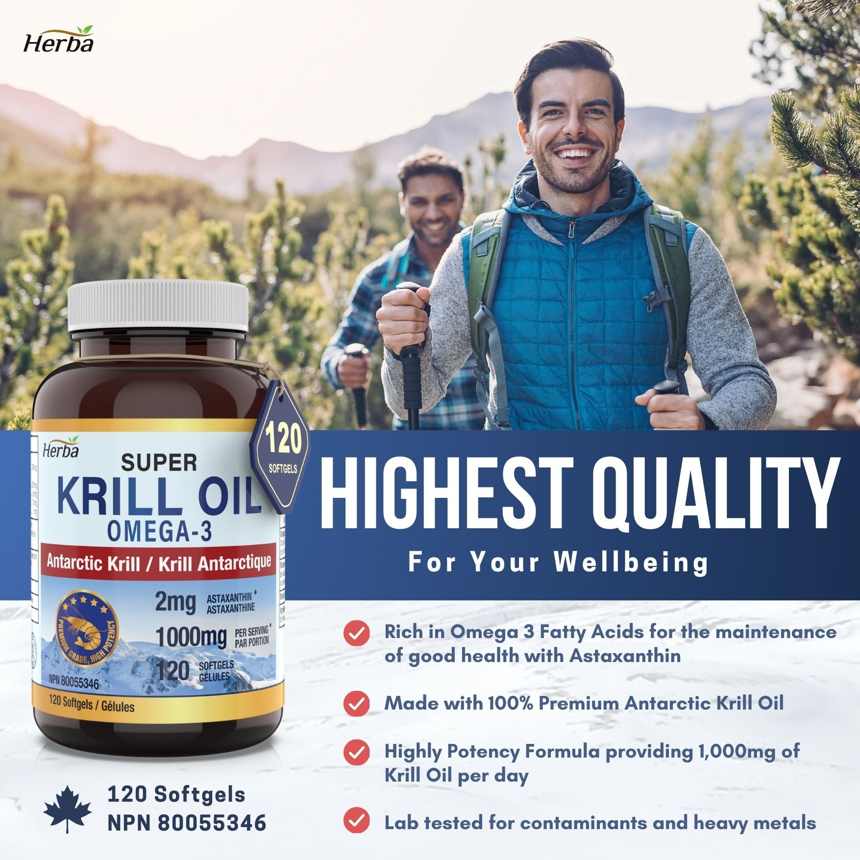 Antarctic Krill Oil 500mg - 120 Softgels | Made in Canada