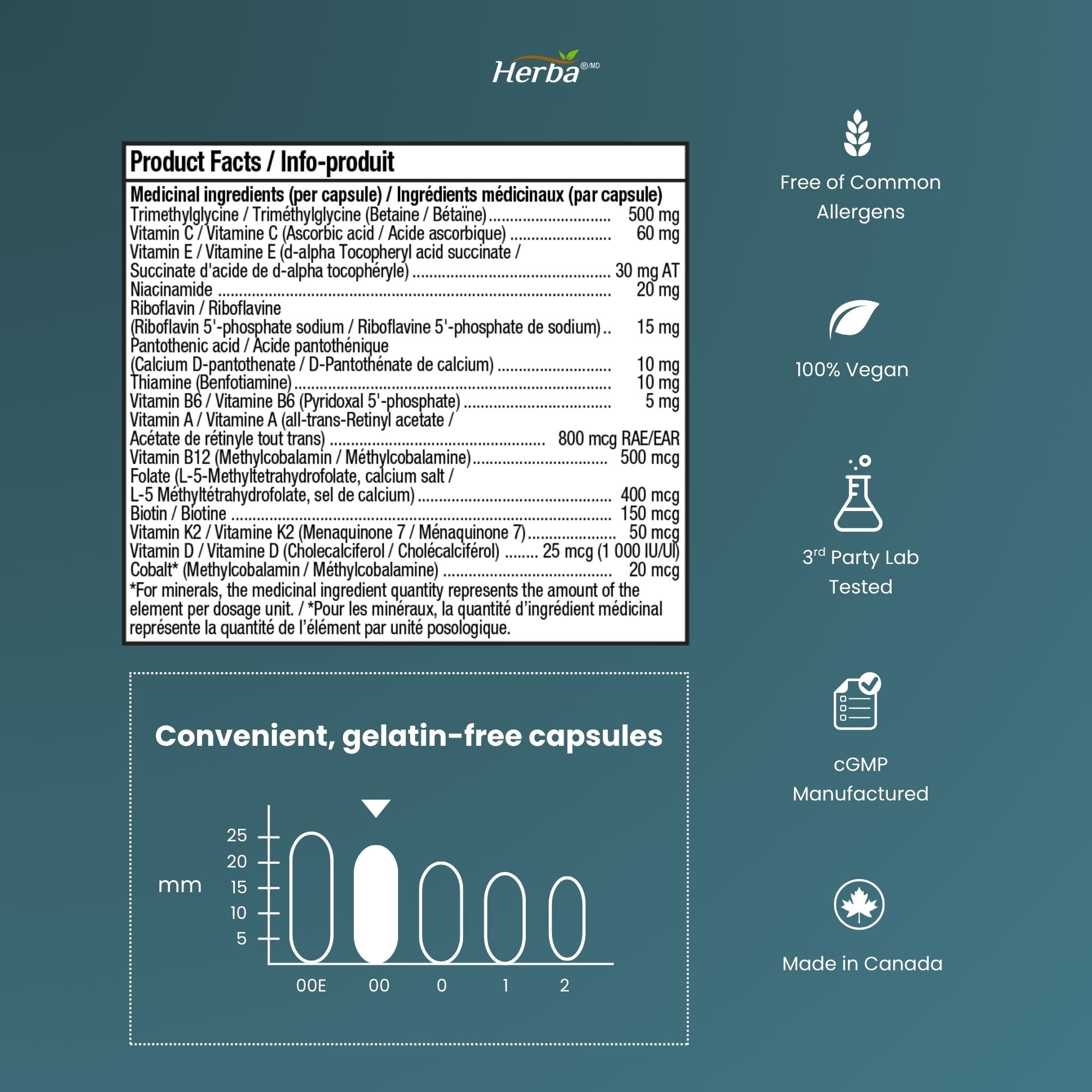 Multivitamine méthylée avec TMG et complexe B méthylé complet - 120 capsules | Formule 15 en 1 | Fabriqué au Canada