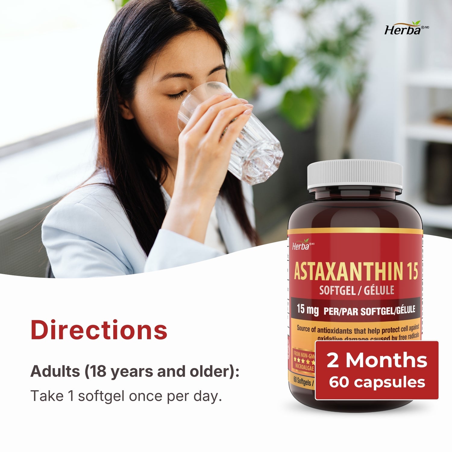 Astaxanthin Supplement 15mg - 60 Softgels | Made in Canada