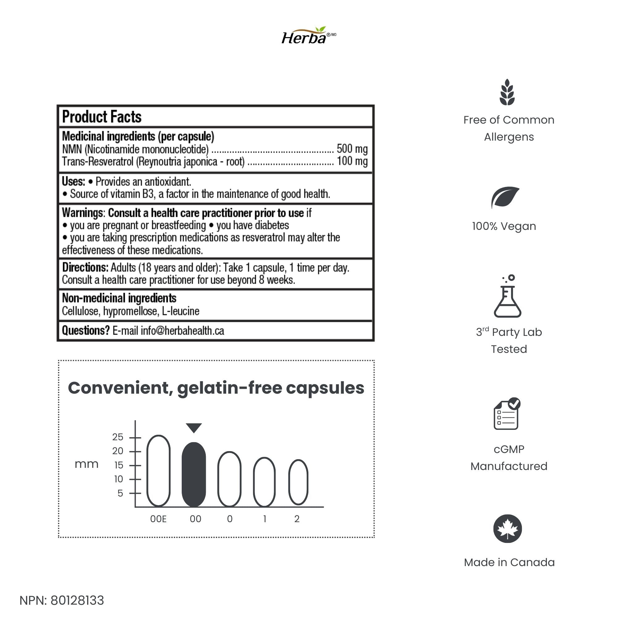 NMN Supplement + Resveratrol - 600mg | Made in Canada | 60