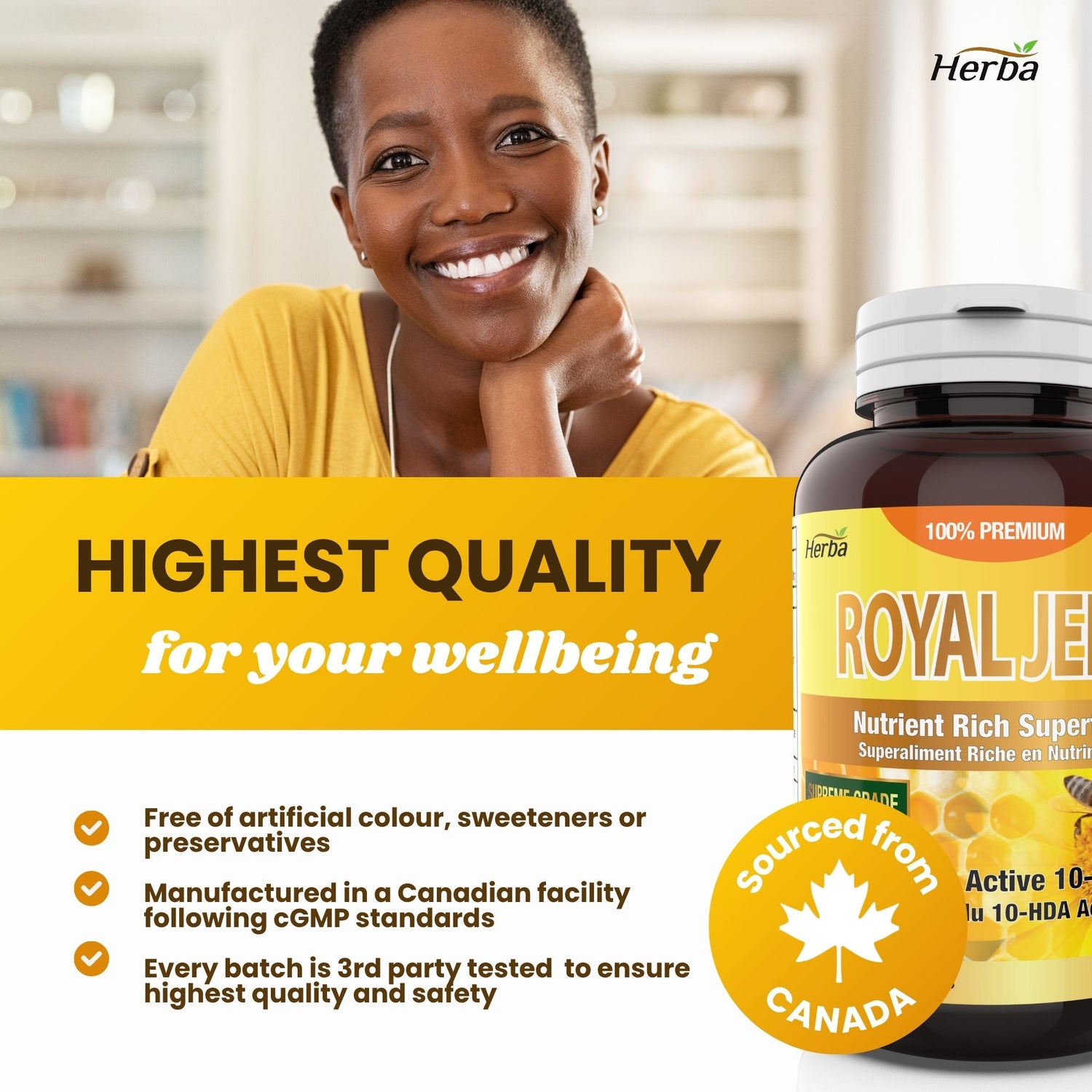 Capsules de gelée royale 1000mg - 120 gélules molles | Fabriqué au Canada