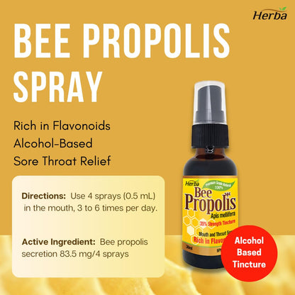 Herba Natural Bee Propolis Throat Spray, Alcohol-based, 30mL