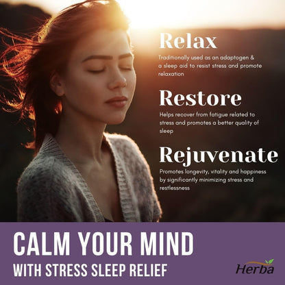 Herba Natural Stress and Sleep Aids for Adult - Melatonin Free - 60 Capsules