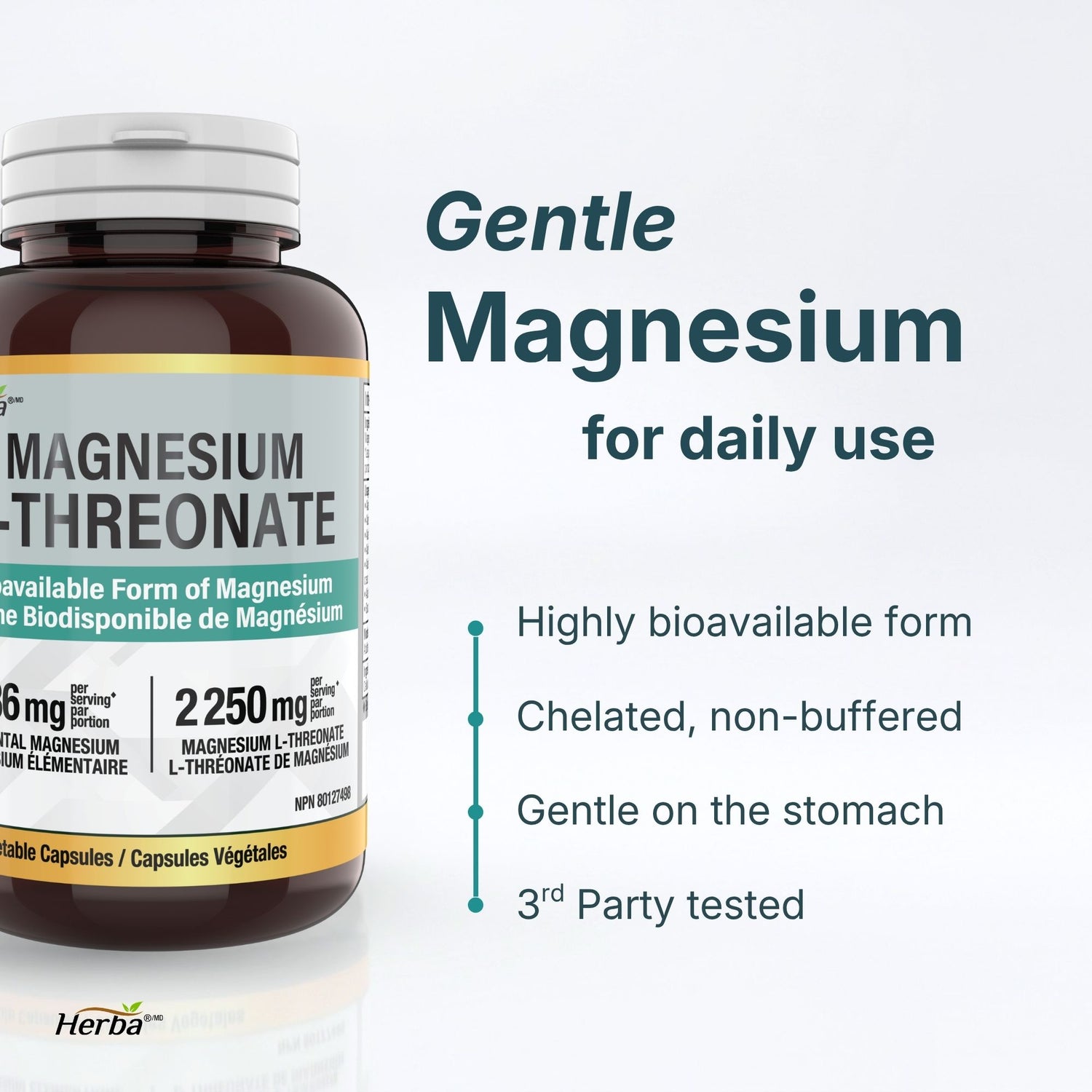 Magnesium L-Threonate Supplement – 186mg | Made in Canada | 180 Vegetable Capsules