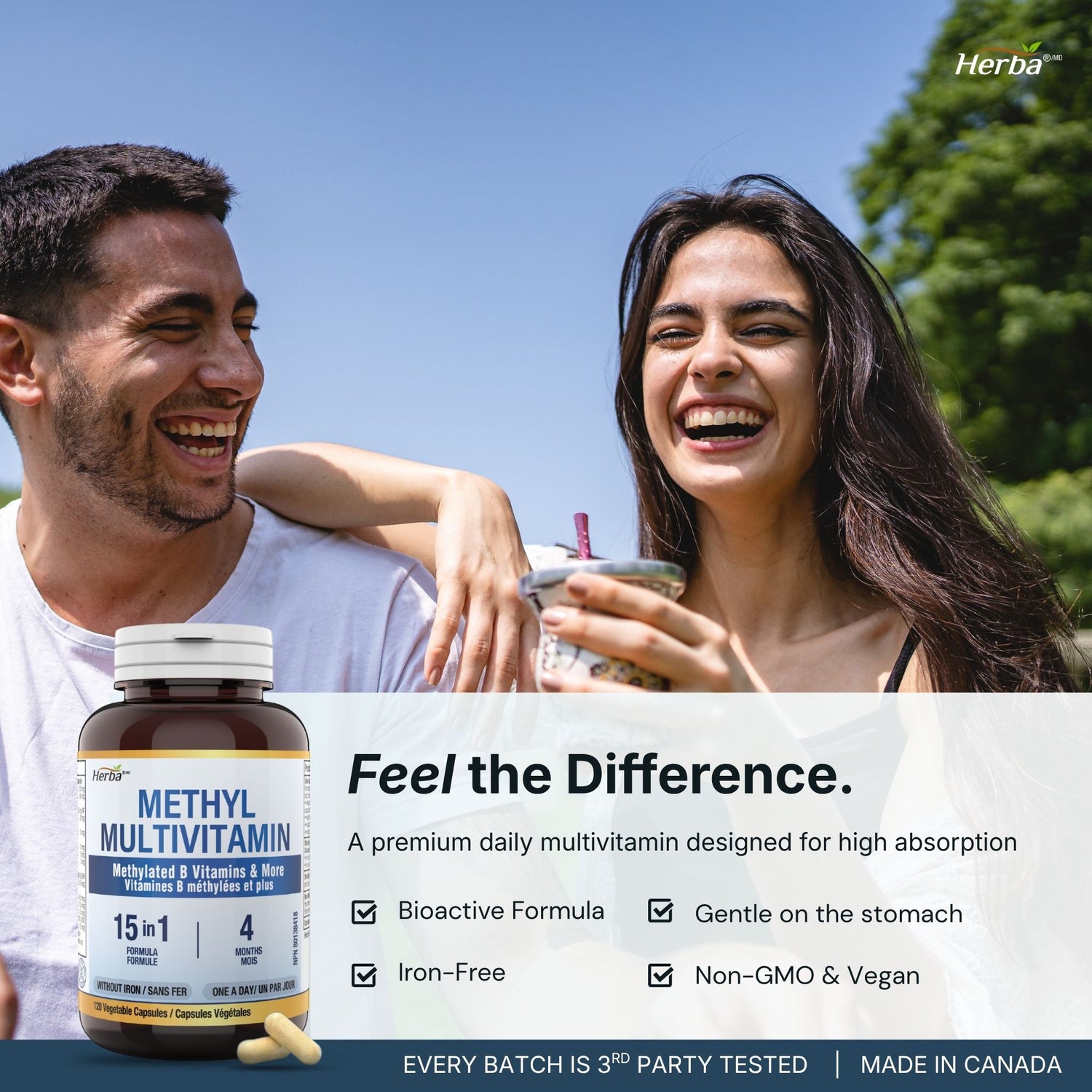 Multivitamine méthylée avec TMG et complexe B méthylé complet - 120 capsules | Formule 15 en 1 | Fabriqué au Canada