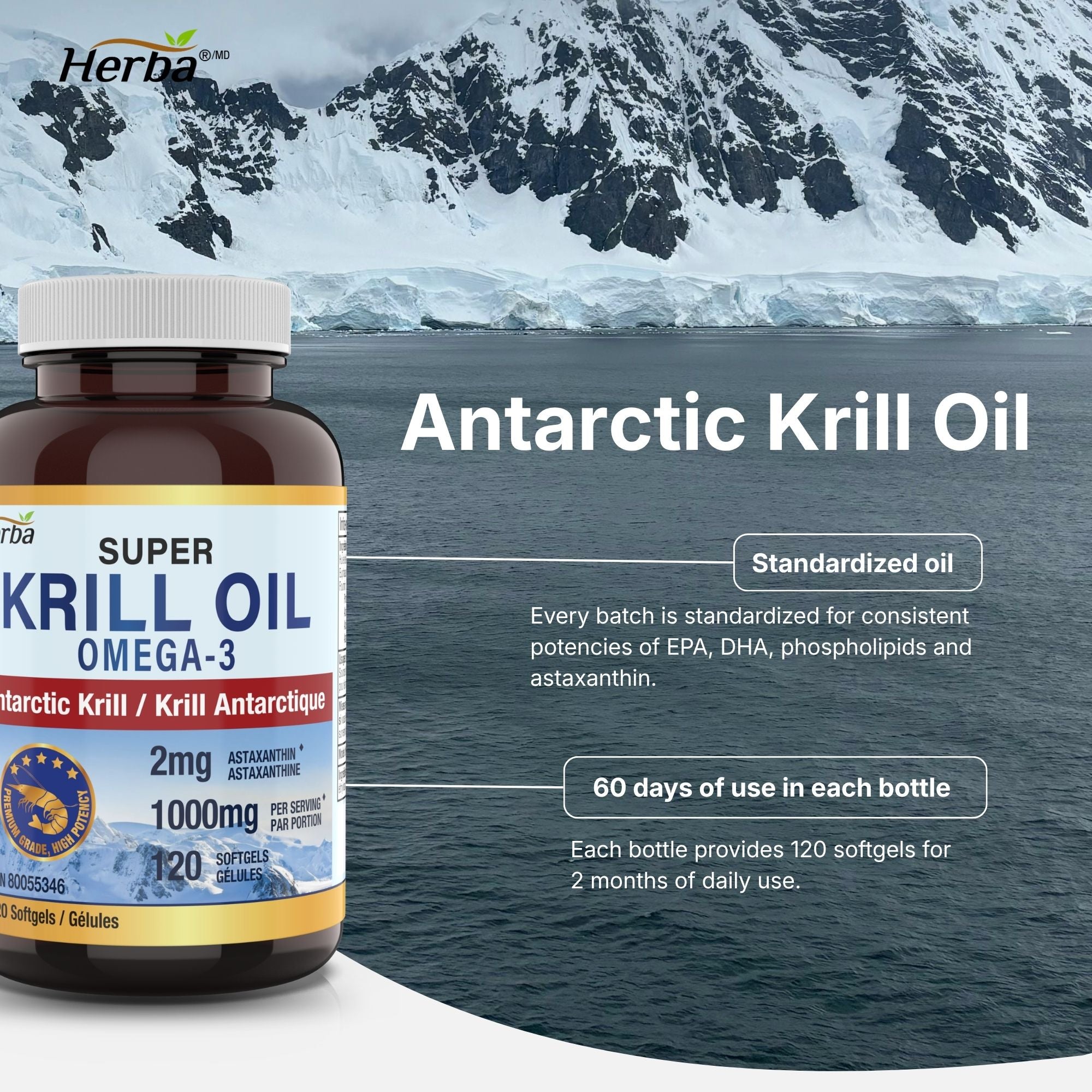 Antarctic Krill Oil 500mg - 120 Softgels | Made in Canada