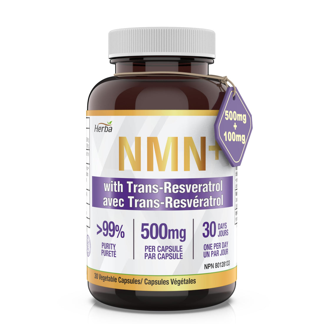 Herba NMN + Resveratrol Supplement - 600mg | 30 Capsules | Made in Canada