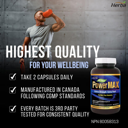 Herba Power Max - 60 Capsules | Tongkat Ali, Maca, Tribulus, Panax Ginseng and 9 Other Ingredients