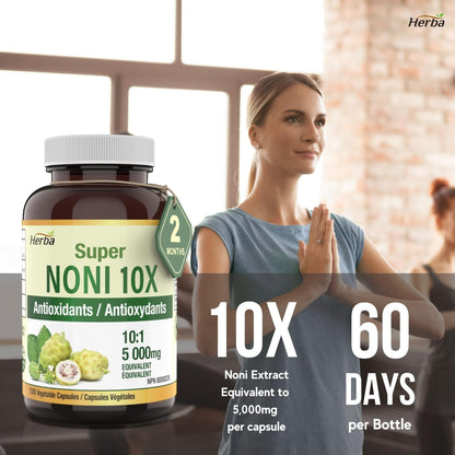 Natural Noni Capsules 10X - 120 Vegan Capsules | 10,000mg Per Day | 10:1 Concentration