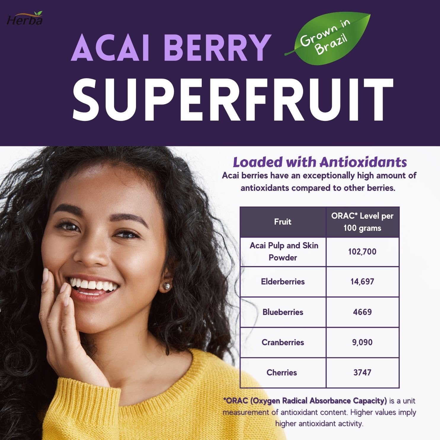 Herba Acai Berry Capsules – 180 Vegetable Capsules | 14,000mg Equivalent - 50:1 Extract