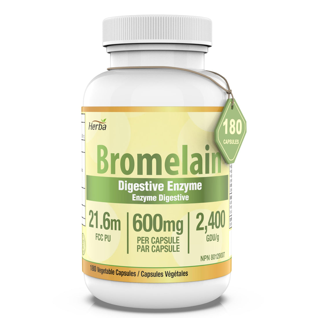 Herba Bromelain Supplement 600mg – 180 Capsules | 2,400 GDU/g Max Potency