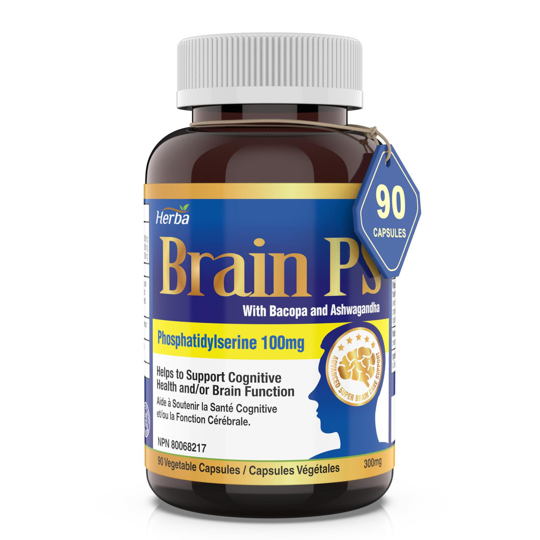 Herba Brain PS - 90 Capsules | Brain Supplement with Phosphatidylserine, Bacopa Monnieri, and Ashwagandha