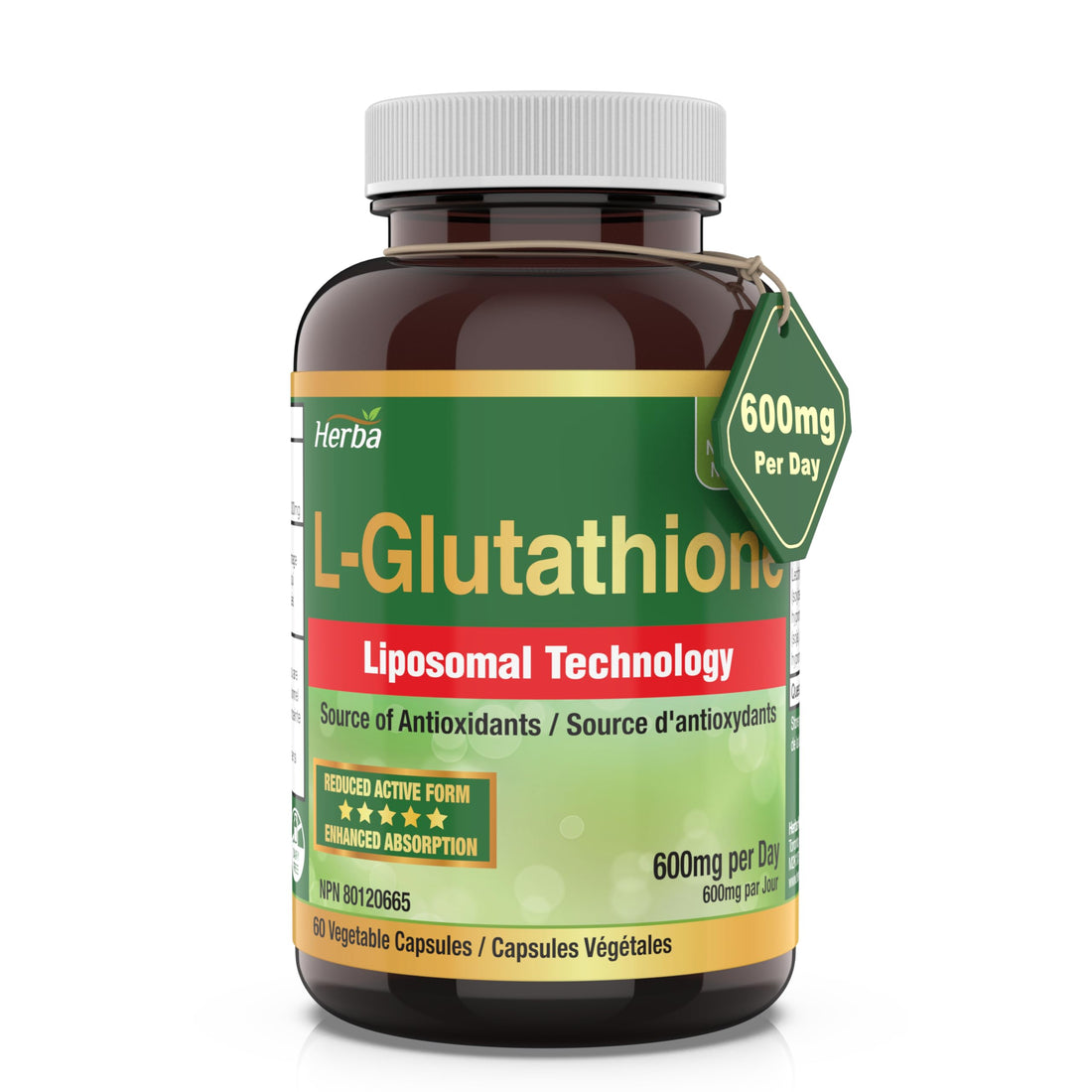 Herba Liposomal Glutathione Supplement - 600mg Per Day | 60 Vegetable Capsules