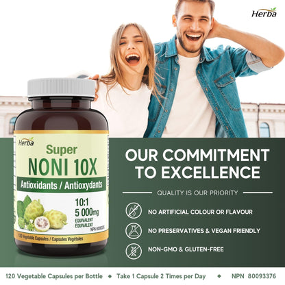 Natural Noni Capsules 10X - 120 Vegan Capsules | 10,000mg Per Day | 10:1 Concentration