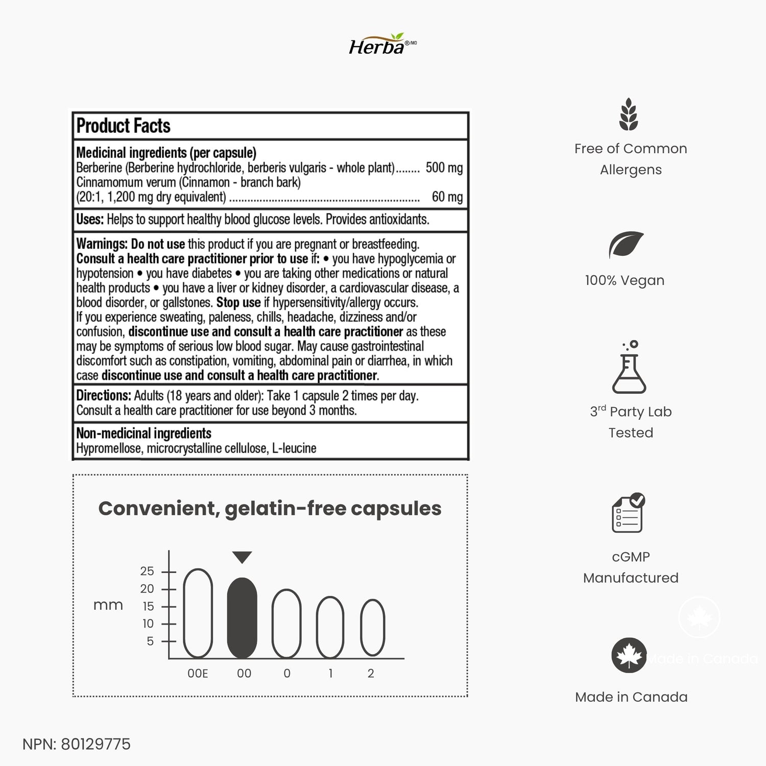 Supplément de Berbérine à la Cannelle de Ceylan – 120 Gélules | Bérberine 1000mg (par portion) | Fabriqué au Canada