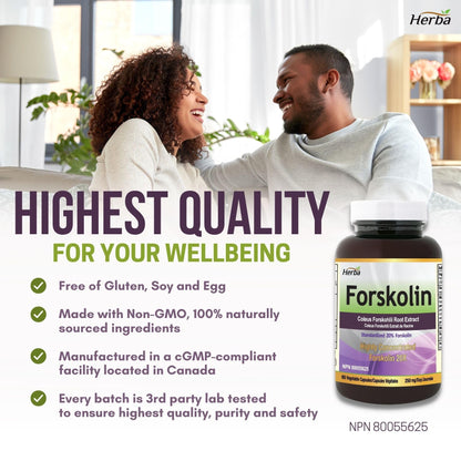 Herba Forskolin Supplements - 125mg, 60 Vegetable Capsules- Forskolin Extract for Weight Loss