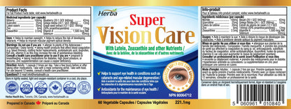 Herba Vision Care Eye Vitamins with Lutein and Zeaxanthin Supplement – 60 Capsules