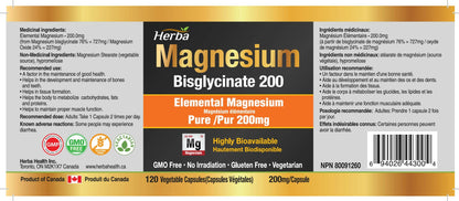 Herba Magnesium Bisglycinate 200mg - 120 Vegetable Capsules