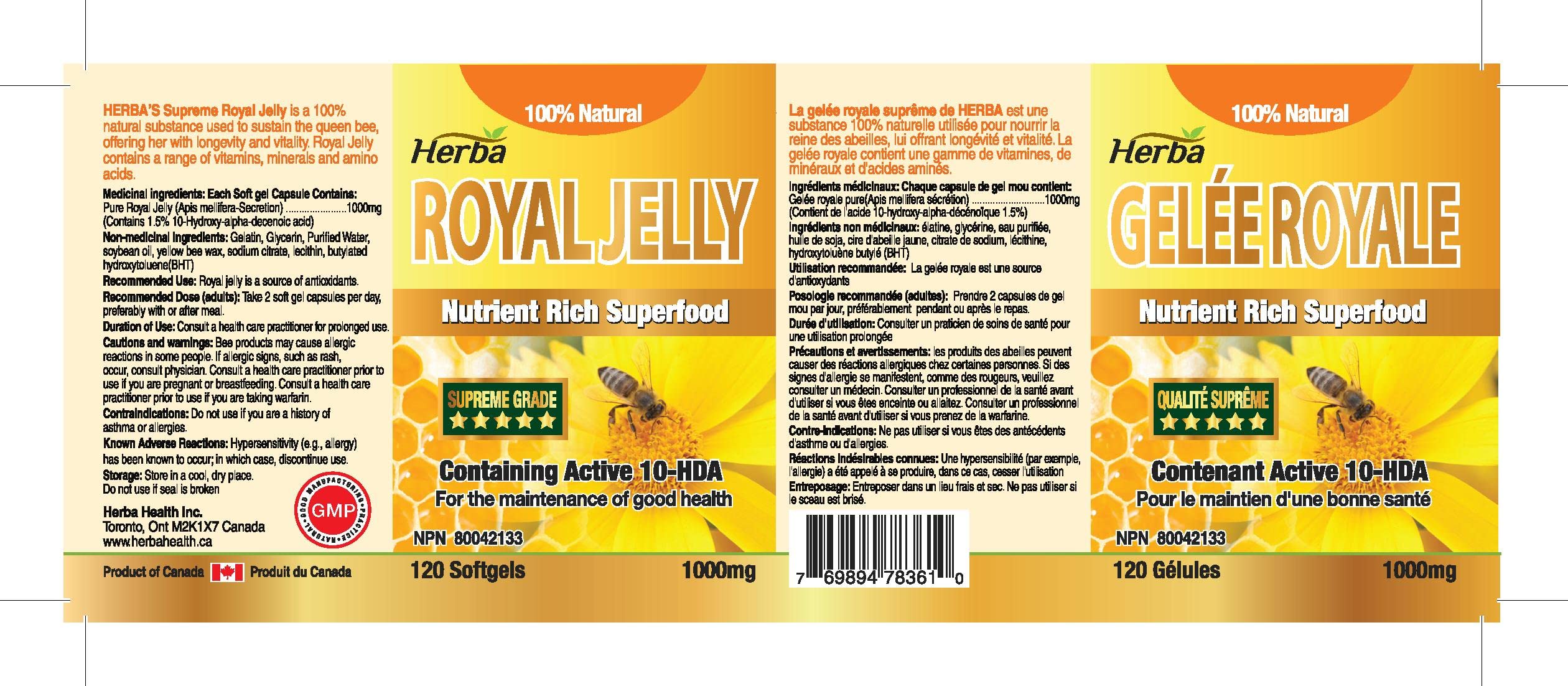 Herba Royal Jelly Capsules 1000mg - 120 Softgels