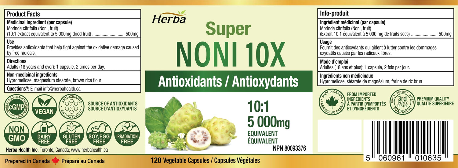 Natural Noni Capsules 10X - 120 Vegan Capsules | 10,000mg Per Day | 10:1 Concentration