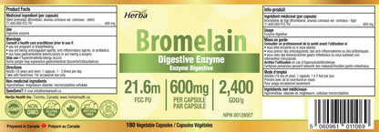 Bromelain Supplement 600mg – 180 Capsules | 2,400 GDU/g Max Potency