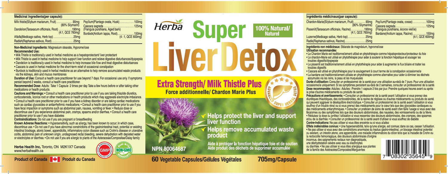 Herba Liver Detox Supplement - 60 Capsules | Liver Health Formula with Milk Thistle and 6 Other Ingredients