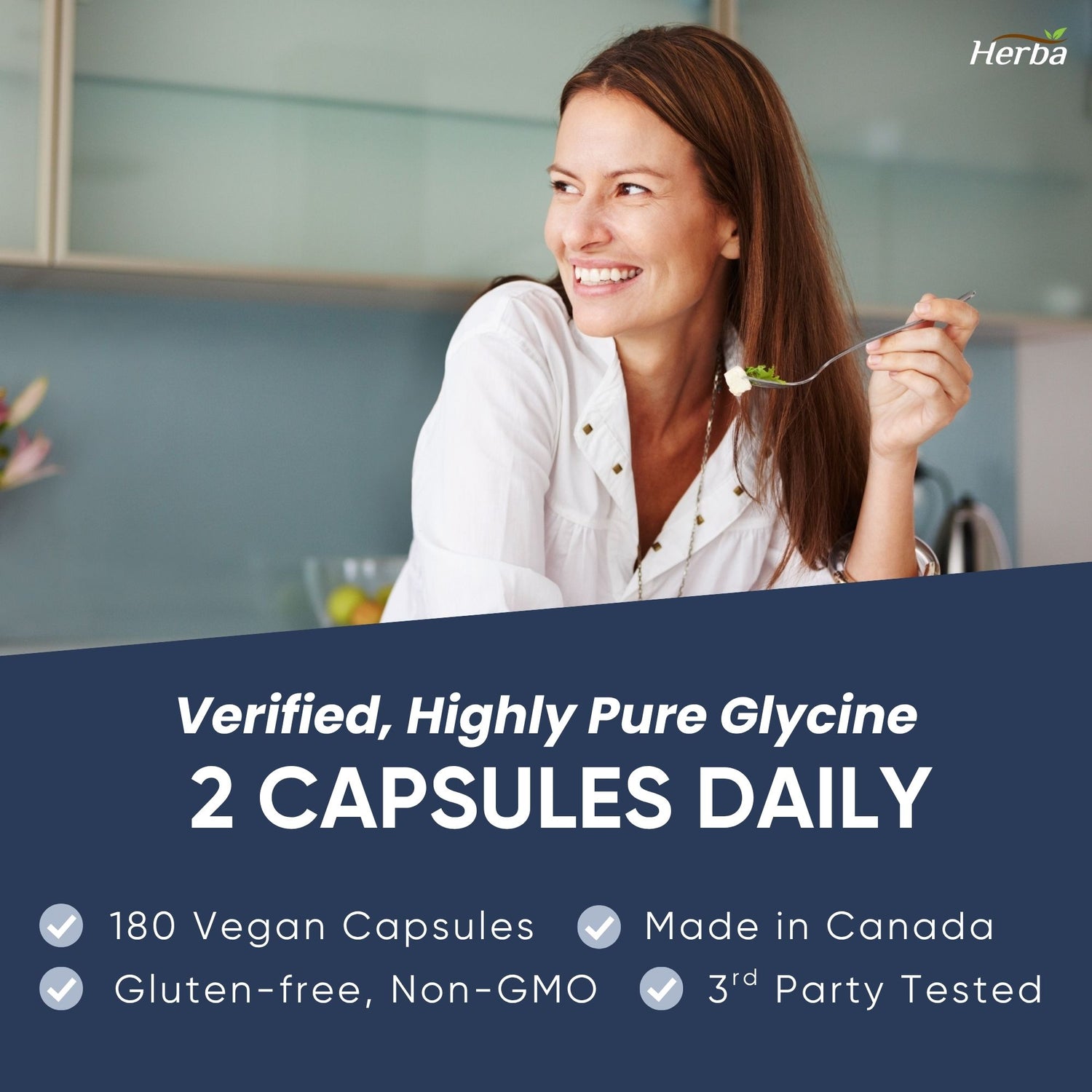 Herba Glycine Supplement 750mg - 180 Capsules - &gt;99% Ultra Pure Glycine Capsules | Made in Canada
